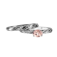 2. Karátos természetes őszibarack rózsaszín VS Morganite gyűrű gyémántokkal 14K Fehér Arany Esküvői szett eljegyzési