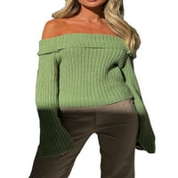 Biayxms női Kötött Jumper felsők, alkalmi Off váll Hosszú ujjú egyszínű Slim Fit pulóver