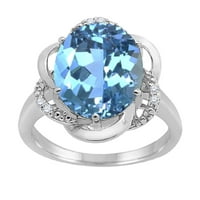 Mauli Jewels Gyűrűk nőknek 4. Karátos kék topáz és gyémánt Virággyűrű 4-vasvilla 10k fehér arany