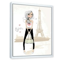 Aranyos lány a Párizsi Eiffel -torony keretes festmény vászon művészete