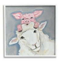 Stupell Industries Happy juhok és sertés szívmelengető farm állati portré festmény fehér keretes művészet nyomtatott
