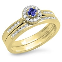 Dazzlingrock Collection 14k kerek Tanzanite & fehér gyémánt Halo menyasszonyi eljegyzési gyűrű megfelelő szalagkészlet,