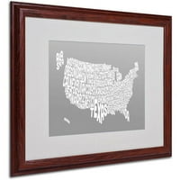 Védjegy Szépművészet Grey-USA államok szöveges térkép Matted keretében Michael Tompsett