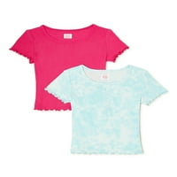 A Wonder Nation lányok rövid ujjú bordás pólók, 2-csomag, méretű 4- és plusz