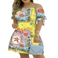 Bebiullo női nyári Virágmintás ruha Csíkos váll Mini ruha Csokornyakkendő alkalmi laza ruha Streetwear M