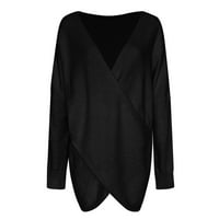 Női pulóverek Túlméretezett Egyszínű Hosszú kereszt laza hosszú ujjú kötött pulóver kabát fekete