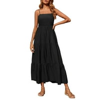 Nyári Sundress Női Bohém Maxi ruha női nyári tengerparti nyaralás spagetti szíj Smocked rakott ruha ujjatlan szilárd