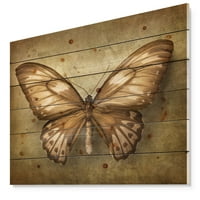 Designart Vintage pillangó nyomtatás természetes fenyőfa festmény, 40 30