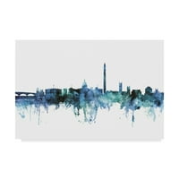 Védjegy képzőművészet 'Washington DC kék kékeszöld Skyline' vászon művészet Michael Tompsett