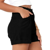 Női magas derék mandzsettás szegély kordbársony nadrág nyári alkalmi széles láb egyszínű nadrág zsebekkel Fekete L