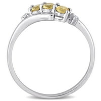Miabella Női karátos TGW citrin és gyémánt akcentussal 10kt fehér arany 3-kő Bypass gyűrű