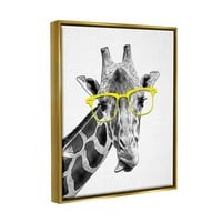 Stupell Industries vicces zsiráf sárga szemüveg állatok és rovarok festés arany úszó keretes művészeti nyomtatási fal
