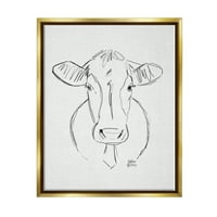 Stupell Industries Farm szarvasmarha tehén ceruza vázlat rajz Portré rajz nyomtatás Fém arany úszó keretes vászon nyomtatott