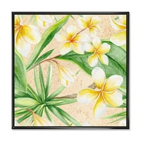 Designart 'Sárga virágok és trópusi lombozat xi' hagyományos keretes vászon fali művészet