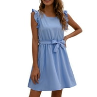 Nyári ruhák nőknek OTEMRCLOC női nyári Egyszínű O-nyakú derék kollekció ruha kék S