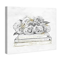 A Runway Avenue divat és a GLAM Wall Art vászon „Rózsák és könyvek arany könyvek” - Fehér, arany