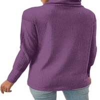 Bomotoo Női Alkalmi kötött felsők magas nyakú sima tunika blúz Dailywear alap Hosszú ujjú póló lila 3XL