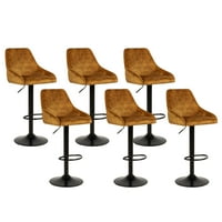 Tervezési csoport barna bársony állítható magasságú forgó bár széklet, fekete fém alapjával, 6 -os készlet