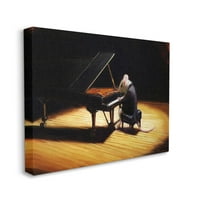 Stupell Industries egér zenész, aki Grand Piano Stage Spotlight Painting Galéria csomagolt vászon nyomtatott fali művészet,
