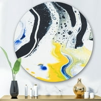Designart 'Absztrakt márványkompozíció kék és sárga IV -ben' Modern körfém fali művészet - 36 lemez