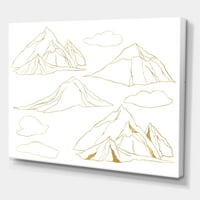 Designart 'Minimalista arany lineáris felhők és hegyek modern vászon fali művészete