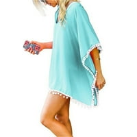 Usmixi Ruhák Női strand Könnyű Chiffon címer fürdőruhák fedél UPS ruhák rövid ujjú V-nyakú Szilárd nyári Mini nap ruha