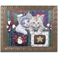 Védjegy Szépművészeti „Karácsonyi naptár cica” vászon művészete: Jenny Newland, arany díszes keret