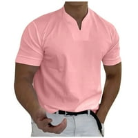 Hanas férfi napi V-nyakú póló Üzleti Iroda nyári Rövid ujjú Pulóver Rózsaszín, XL