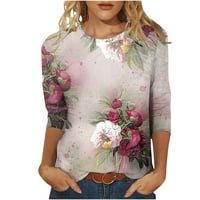 GERsome Női Alkalmi nyomtatási ujjú pólók blúzok Crewneck Slim Fit pamut tunika felsők puha lélegző kényelmes póló
