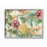 Stupell Industries trópusi virág ananász fa textúra -tervezés grafikus művészet szürke keretes művészet nyomtatott