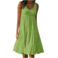 Finelylove Peplum ruhák nyári ruhák a-line magas-alacsony Ujjatlan szilárd menta zöld XXL