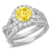 1. ct ragyogó kerek vágott szimulált sárga gyémánt 14K fehér arany Halo pasziánsz díszítéssel menyasszonyi szett SZ