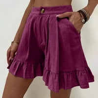 hoksml Flowy nadrág a nők számára, Női Divat Egyszínű Alkalmi széles láb fodros Laza Magas derék rövidnadrág nadrág