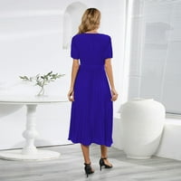 Nyári ruhák Női Patchwork Midi ruha A-Line Rövid ujjú Divat Strand V-nyakú ruha Kék XXL