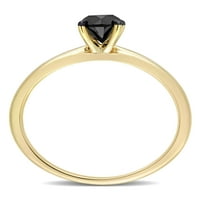 Carat T.W. Fekete gyémánt 14 kt sárga arany pasziánsz eljegyzési gyűrű