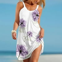 Női ujjatlan Sundress Kerek nyakkivágással Szexi Camisole Hem Laza Női strand ruha rendszeres nyomtatási ruha