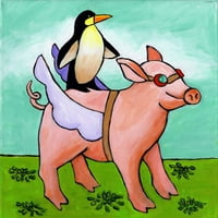 Marmont Hill - Pig and Penguin , Janet Nelson festmény nyomtatása csomagolt vászonra