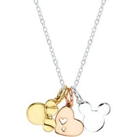 Disney ezüst-tónusú háromtónus Mickey Mouse és Minnie Mouse Heart Charm nyaklánc, 18
