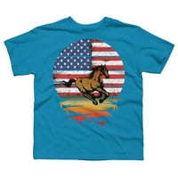 ló amerikai zászló vintage naplemente július 4-én fiúk türkizkék grafikus póló-az emberek tervezése L