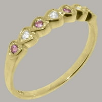 Brit gyártmányú 9k Sárga Arany természetes gyémánt & rózsaszín turmalin Női ígéret gyűrű - méret opciók-Méret 10.5