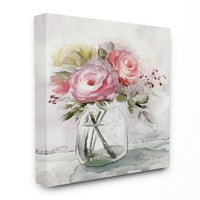 Stupell Industries Flower Jar rózsaszín zöld akvarell festmény vászon fali művészet, 30, Bymain Line Studio