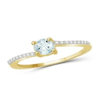 0. Carat T.G.W. Aquamarine drágakő és fehér gyémánt akcentus arany ezüst gyűrű felett