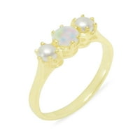 Brit készült 18K sárga arany gyűrű természetes opál & tenyésztett gyöngy női eljegyzési gyűrű - méret opciók-méret