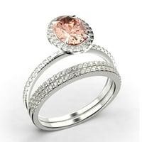 Menyasszonyi Gyűrű Készlet Art Deco 2. Karátos ovális vágott Morganit és gyémánt Moissanite eljegyzési gyűrű, jegygyűrű
