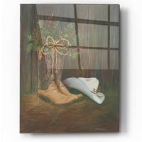 Pam Britton epikus művészete Cowboy Karácsony, akrilüveg fali művészet, 12 x16