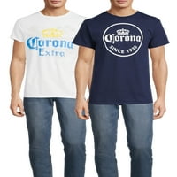 Corona extra férfi és nagy férfi kék -fehér rövid ujjú grafikus pólók, csomag